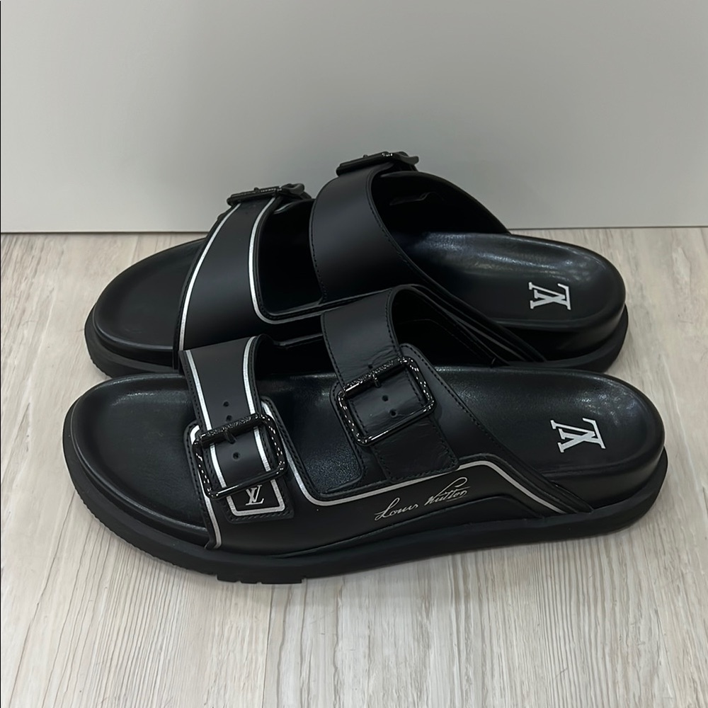 Louis Vuitton Black Slide Sandals with Silver Accents - Picture 2 of 6